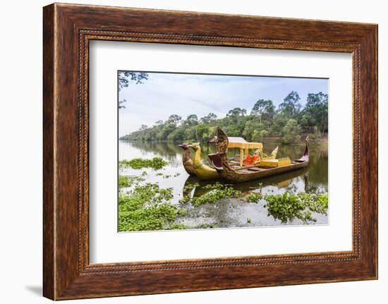 Ornate Tourist Boats Near the South Gate at Angkor Thom-Michael Nolan-Framed Photographic Print