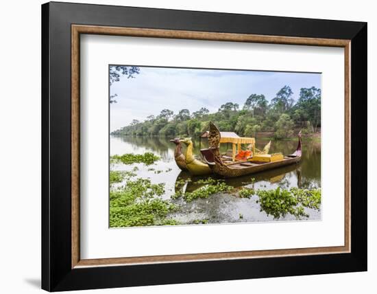 Ornate Tourist Boats Near the South Gate at Angkor Thom-Michael Nolan-Framed Photographic Print