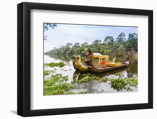 Ornate Tourist Boats Near the South Gate at Angkor Thom-Michael Nolan-Framed Photographic Print