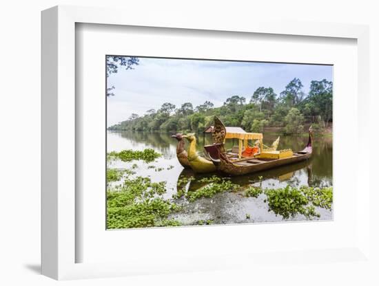 Ornate Tourist Boats Near the South Gate at Angkor Thom-Michael Nolan-Framed Photographic Print