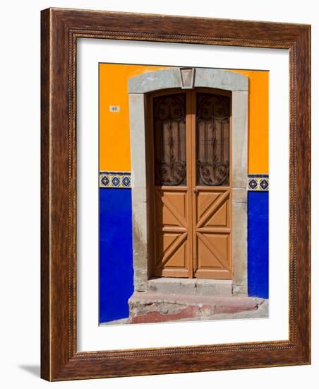 Ornate Wooden Door on Colorful Wall, Guanajuato, Mexico-Julie Eggers-Framed Photographic Print