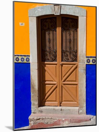 Ornate Wooden Door on Colorful Wall, Guanajuato, Mexico-Julie Eggers-Mounted Photographic Print