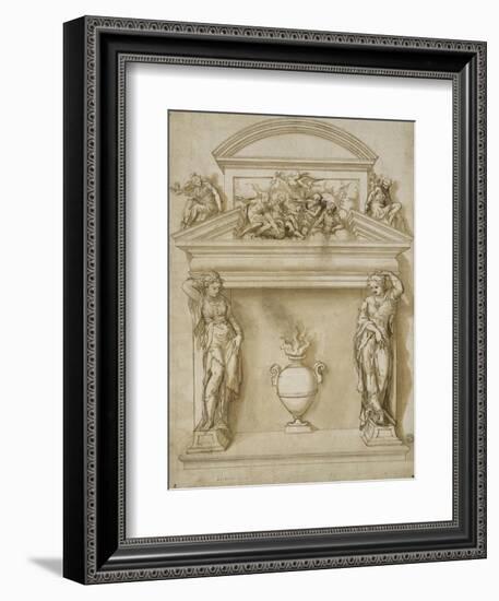 Ornement d'une cheminée : deux cariatides et un vase à anse ovoïde-Giovanni Battista Zelotti-Framed Giclee Print