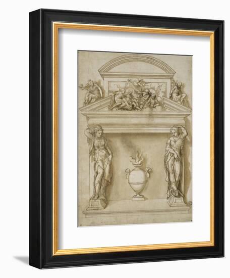 Ornement d'une cheminée : deux cariatides et un vase à anse ovoïde-Giovanni Battista Zelotti-Framed Giclee Print