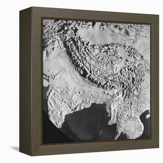 Orographical Map of Tibet and Mt. Everest-null-Framed Premier Image Canvas