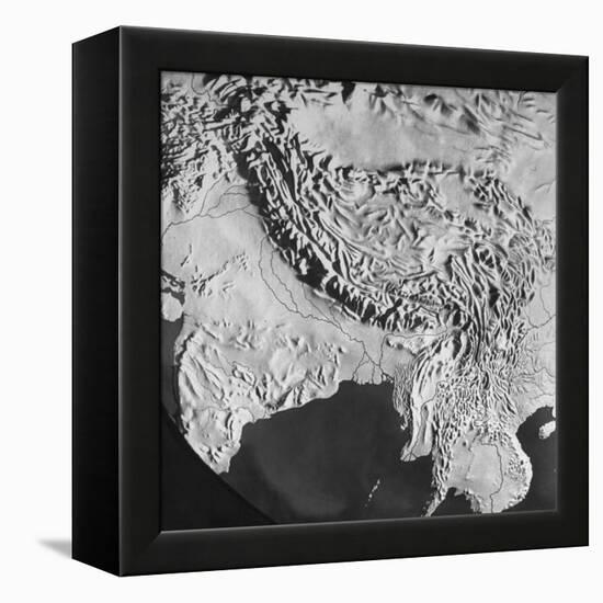 Orographical Map of Tibet and Mt. Everest-null-Framed Premier Image Canvas