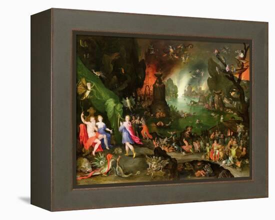 Orpheus with a Harp Playing to Pluto and Persephone in the Underworld-Jan Brueghel the Elder-Framed Premier Image Canvas