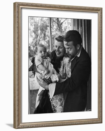 Orson Welles, Wife Rita Hayworth and Infant Daughter Rebecca at Home-Peter Stackpole-Framed Premium Photographic Print