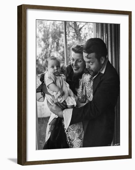 Orson Welles, Wife Rita Hayworth and Infant Daughter Rebecca at Home-Peter Stackpole-Framed Premium Photographic Print
