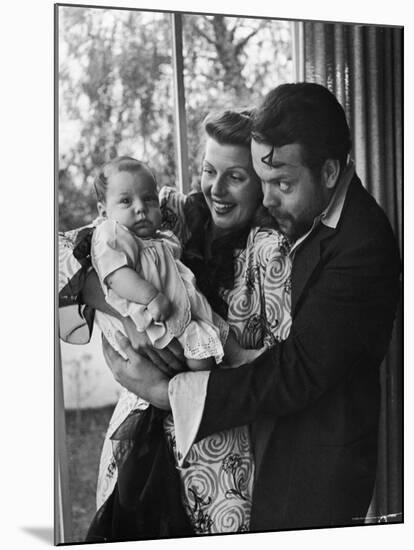 Orson Welles, Wife Rita Hayworth and Infant Daughter Rebecca at Home-Peter Stackpole-Mounted Premium Photographic Print