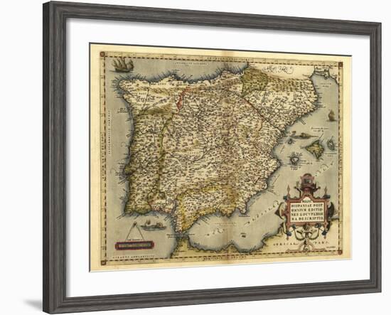 Ortelius's Map of Iberian Peninsula, 1570-Library of Congress-Framed Photographic Print