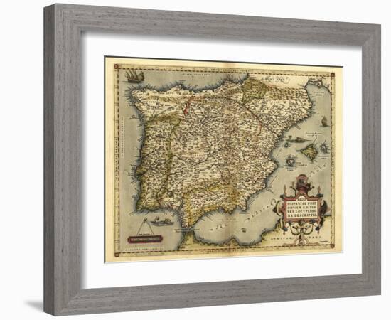 Ortelius's Map of Iberian Peninsula, 1570-Library of Congress-Framed Photographic Print