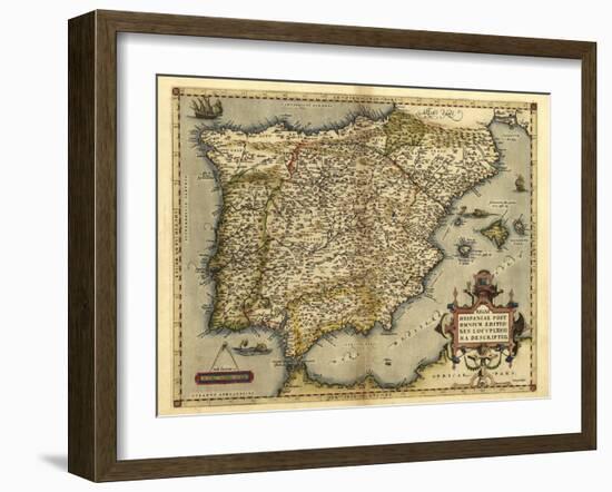 Ortelius's Map of Iberian Peninsula, 1570-Library of Congress-Framed Photographic Print