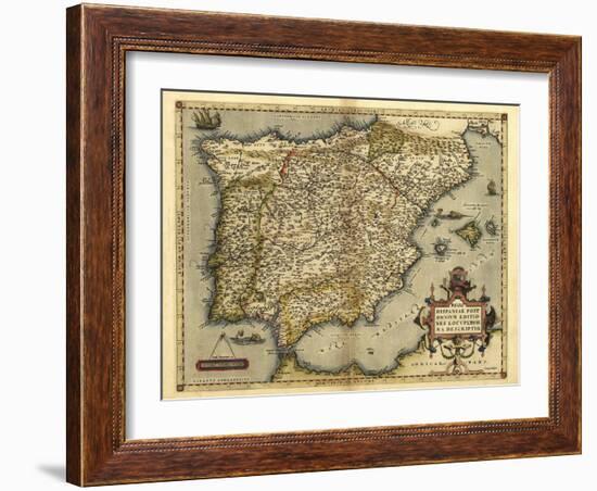 Ortelius's Map of Iberian Peninsula, 1570-Library of Congress-Framed Photographic Print