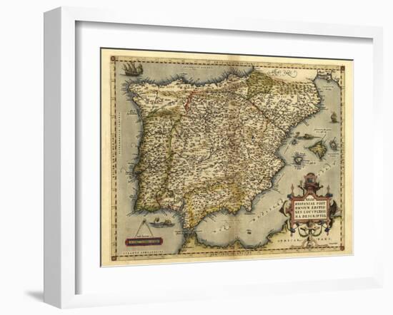 Ortelius's Map of Iberian Peninsula, 1570-Library of Congress-Framed Photographic Print