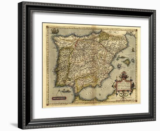 Ortelius's Map of Iberian Peninsula, 1570-Library of Congress-Framed Photographic Print