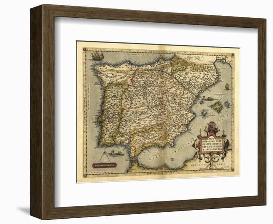 Ortelius's Map of Iberian Peninsula, 1570-Library of Congress-Framed Photographic Print