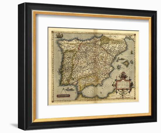 Ortelius's Map of Iberian Peninsula, 1570-Library of Congress-Framed Photographic Print