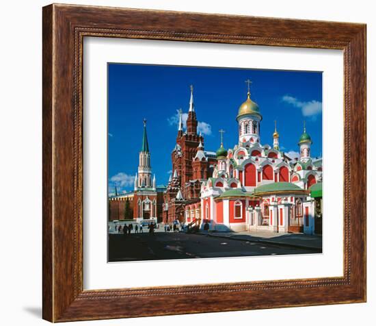 Orthodox Church with State Historical Museum and Kremlin Tower on Red Square, Moscow, Russia-null-Framed Art Print