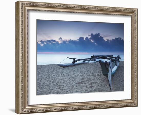 Oruwa (Outrigger Canoe) on Beach at Sunset, Negombo, North Western Province, Sri Lanka, Asia-Ian Trower-Framed Photographic Print