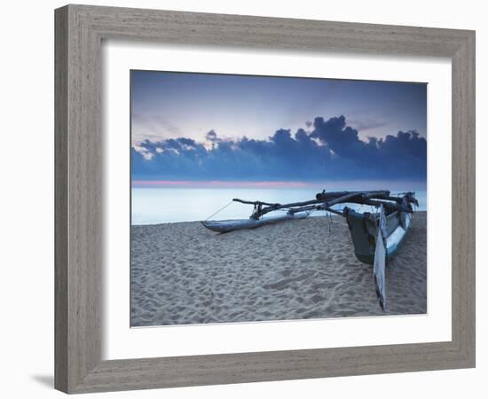 Oruwa (Outrigger Canoe) on Beach at Sunset, Negombo, North Western Province, Sri Lanka, Asia-Ian Trower-Framed Photographic Print