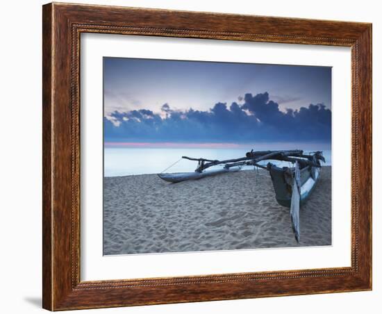 Oruwa (Outrigger Canoe) on Beach at Sunset, Negombo, North Western Province, Sri Lanka, Asia-Ian Trower-Framed Photographic Print