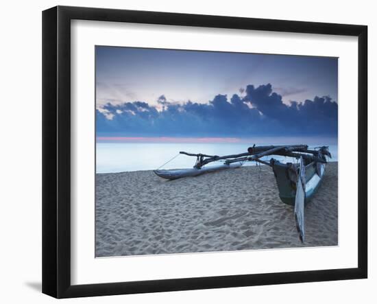 Oruwa (Outrigger Canoe) on Beach at Sunset, Negombo, North Western Province, Sri Lanka, Asia-Ian Trower-Framed Photographic Print