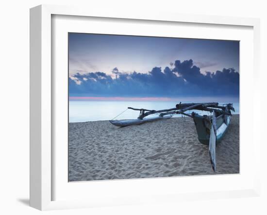 Oruwa (Outrigger Canoe) on Beach at Sunset, Negombo, North Western Province, Sri Lanka, Asia-Ian Trower-Framed Photographic Print