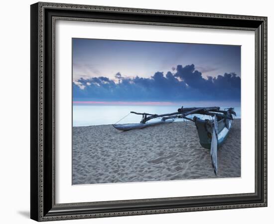 Oruwa (Outrigger Canoe) on Beach at Sunset, Negombo, North Western Province, Sri Lanka, Asia-Ian Trower-Framed Photographic Print