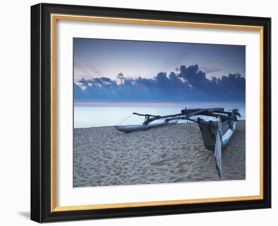 Oruwa (Outrigger Canoe) on Beach at Sunset, Negombo, North Western Province, Sri Lanka, Asia-Ian Trower-Framed Photographic Print