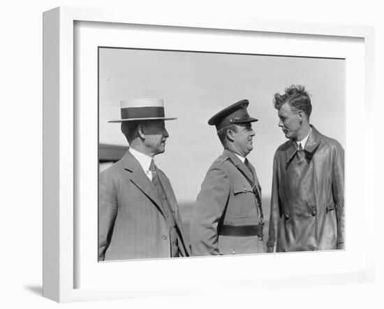 Orville Wright, John F Curry and Charles Lindbergh, at Wright Field in Dayton, Ohio, USA, 1927-null-Framed Photographic Print