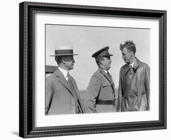 Orville Wright, John F Curry and Charles Lindbergh, at Wright Field in Dayton, Ohio, USA, 1927-null-Framed Photographic Print