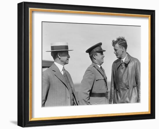 Orville Wright, John F Curry and Charles Lindbergh, at Wright Field in Dayton, Ohio, USA, 1927-null-Framed Photographic Print