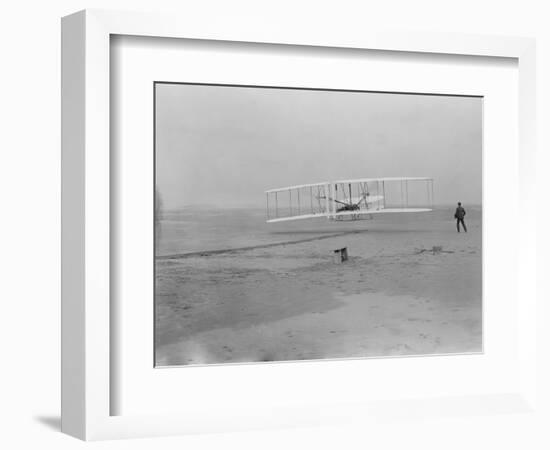 Orville Wright on First Flight at 120 feet Photograph - Kitty Hawk, NC-Lantern Press-Framed Premium Giclee Print