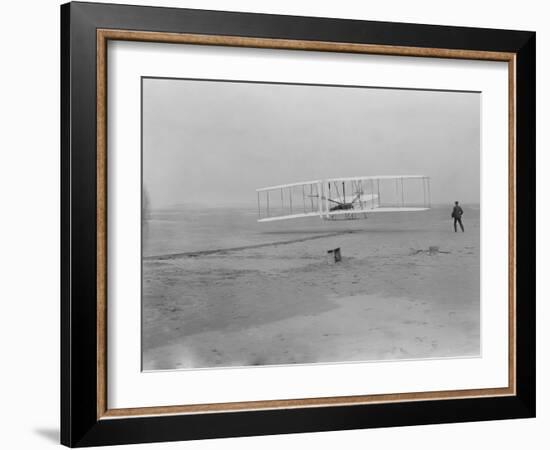 Orville Wright on First Flight at 120 feet Photograph - Kitty Hawk, NC-Lantern Press-Framed Art Print