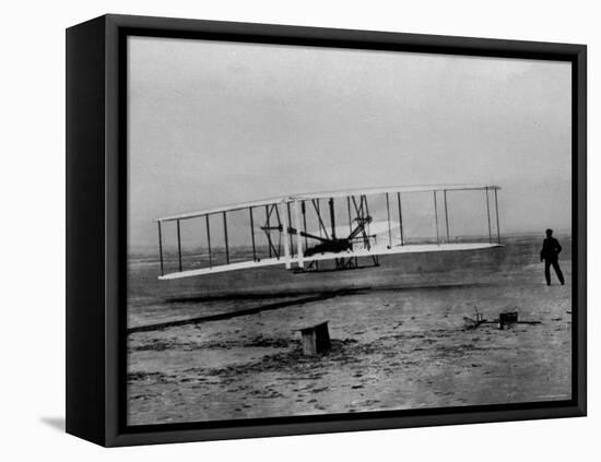 Orville Wright Taking Plane For 1st Motorized Flight as Brother Wilbur Wright Looks at Kitty Hawk-null-Framed Premier Image Canvas