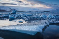 Icebergs From Jokulsarlon Glacial Lagoon, Black Volcanic Sand Beach From N Atlantic Ocean. Iceland-Oscar Dominguez-Photographic Print