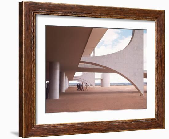 Oscar Niemeyer's Palacio Do Planalto Facade with Visitors Walking-Dmitri Kessel-Framed Photographic Print