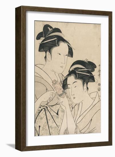 Osen of Kagiya and Ohisa of Takashima-Kitagawa Utamaro-Framed Giclee Print