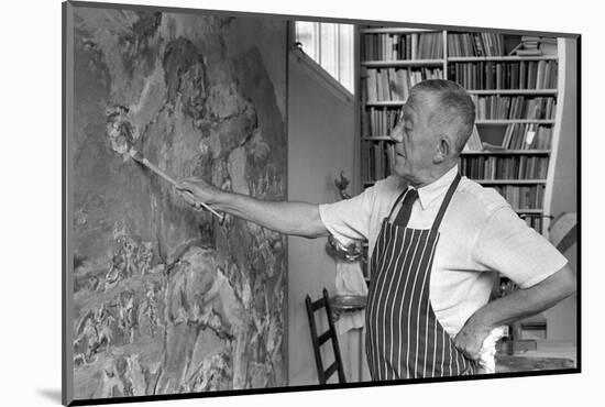 Oskar Kokoschka painting in his home, the " Villa Delphin" in Villeneuve, Switzerland,1959.-Erich Lessing-Mounted Photographic Print