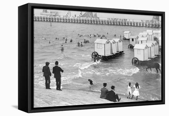 Ostend Seaside, Bathing Huts on Wheels, View from Top of Sea Wall, c.1900-Andrew Pitcairn-knowles-Framed Premier Image Canvas