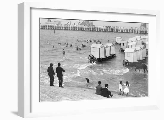 Ostend Seaside, Bathing Huts on Wheels, View from Top of Sea Wall, c.1900-Andrew Pitcairn-knowles-Framed Giclee Print