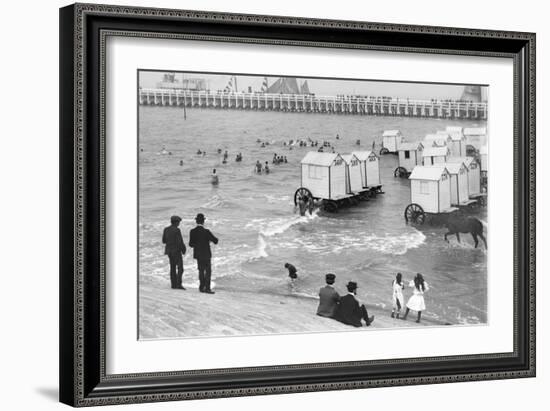 Ostend Seaside, Bathing Huts on Wheels, View from Top of Sea Wall, c.1900-Andrew Pitcairn-knowles-Framed Giclee Print