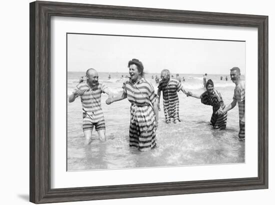 Ostend Seaside, Five Striped Bathers, c.1900-Andrew Pitcairn-knowles-Framed Giclee Print