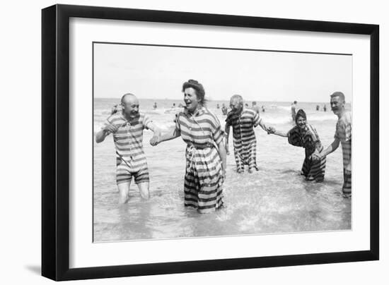 Ostend Seaside, Five Striped Bathers, c.1900-Andrew Pitcairn-knowles-Framed Giclee Print