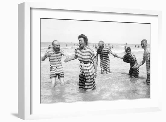 Ostend Seaside, Five Striped Bathers, c.1900-Andrew Pitcairn-knowles-Framed Giclee Print