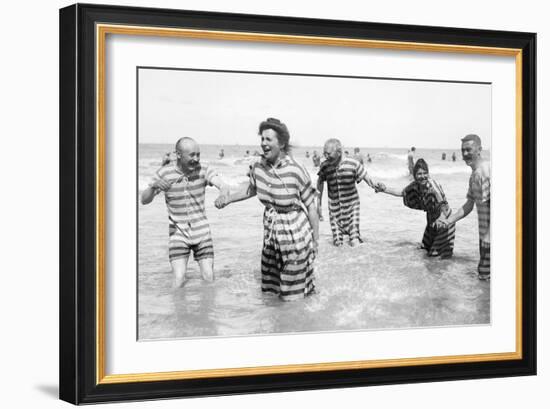 Ostend Seaside, Five Striped Bathers, c.1900-Andrew Pitcairn-knowles-Framed Giclee Print