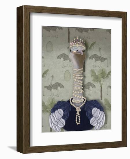 Ostrich and Pearls, Portrait-Fab Funky-Framed Art Print