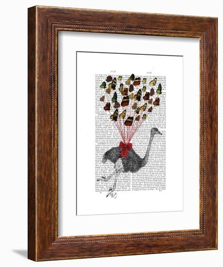 Ostrich Flying with Butterflies-Fab Funky-Framed Art Print