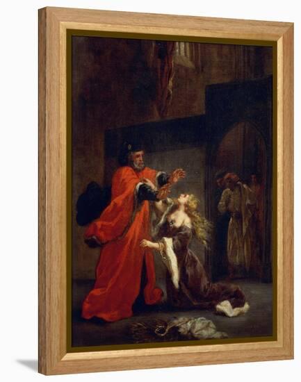 Othello, Act I, Scene 3: Desdemona at the Feet of Her Father, 1852 (Oil on Canvas)-Ferdinand Victor Eugene Delacroix-Framed Premier Image Canvas